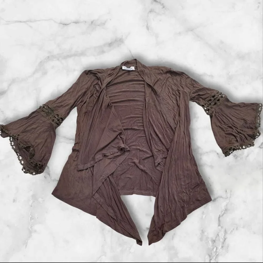 Kontrol Size Large Brown Long Sleeve Cardigan